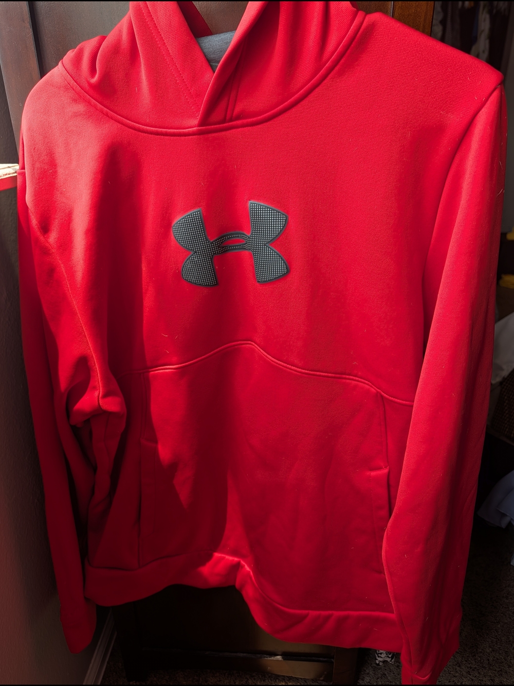 Under Armour Red Performance Hoodie with Black Logo